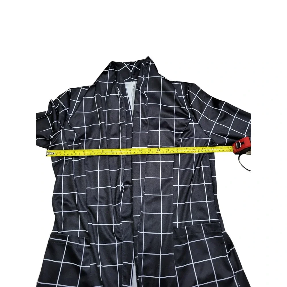 Women's Open Front Blazer Casual Lightweight Plaid Roll Up Sleeve Jacket Shirt